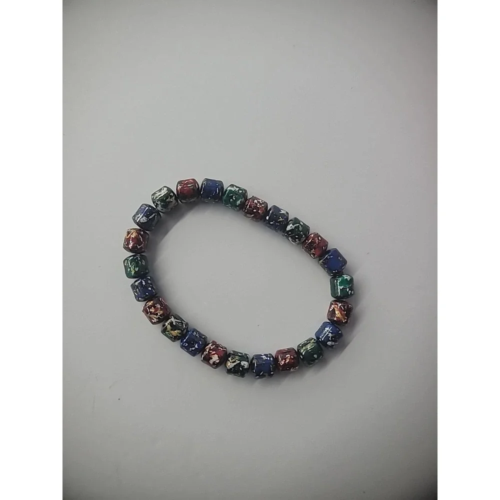 Vintage Bracelet Stone Variegated Speckle Red Blue Stretch Jewelry Costume